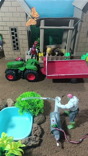 DIY tractor vidio mini and water pump scrience project . animal bathing place.