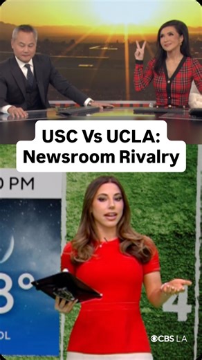 It’s rivalry day in LA! USC vs. UCLA ⚔️ Our own Rachel Kim repping the Trojans, Jeff Nguyen holding it down for the Bruins, and CBS LA meteorologist Alex Biston caught right in the middle of the crosstown chaos. Who are you rooting for? 🏈🔥 #usc #ucla #rivalry #socal #california #losangeles #cbs #cbsnews #cbsla | CBS LA