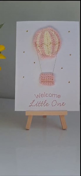 Handmade Crochet Hot Air Balloon Card, Embroidered Baby Girl Welcome Card - Etsy