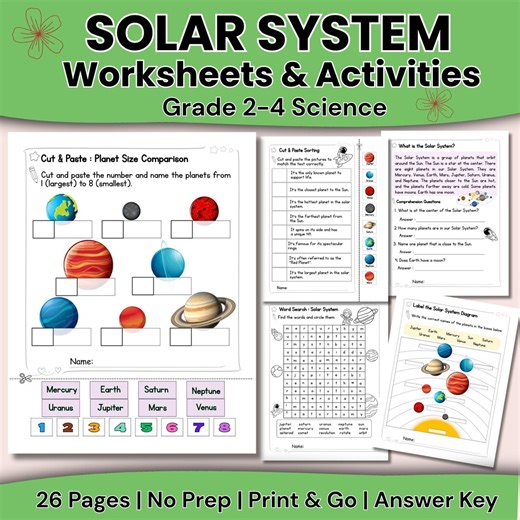 Solar System Worksheets Grade 2–4 | Planets Activities | Space Science PDF - Etsy