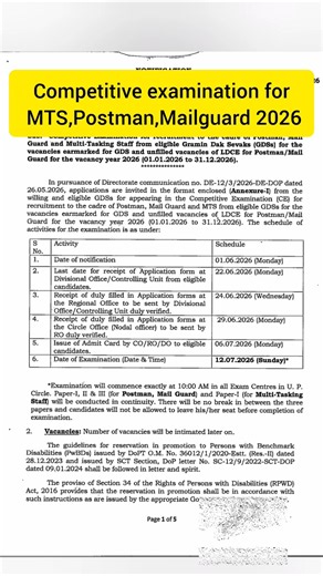 LDCE/CE for GDS to MTS, Postman, Mailguard #2026 #postoffice #indianpostrecruitment #exam #vacancy