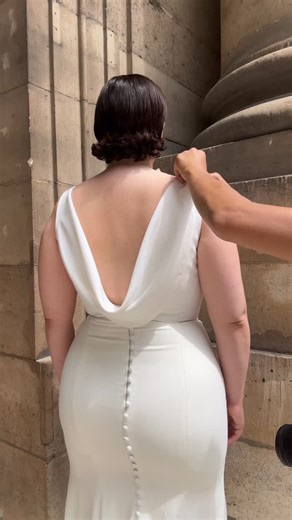 Aesling | Refined bridal design on Instagram: "Chic and effortless 🕊️ Adele combines clean lines with dramatic tailoring perfectly . . . . . . . Canada wedding, wedding dress try on"