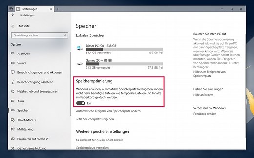 Windows 10 Speicher voll & Speicherplatz bereinigen