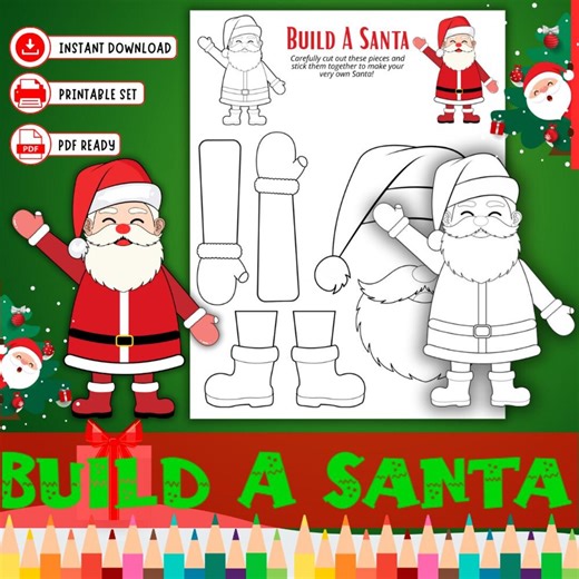 Build Your Own Santa Printable Craft, Holiday Activity for Kids, Preschool Cut & Paste, Festive Winter Fun - Etsy