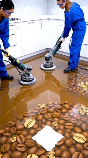 Coffee Epoxy Floor Transformation ☕ Satisfying Kitchen Makeover (Timelapse) #fyp#foryou#viral#trend