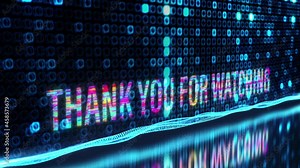 3D animation of Thank you for watching colorful text word flicker light animation loop with digital effect background 4k 3d seamless looping Thank you for watching glitter effect element for intro,