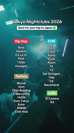 Top Nightclubs in Tokyo Japan for 2026 by Music Genre
