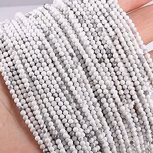 155pcs 2mm Natural White Howlite Stone Loose Round Beads Gemstone Smooth Samll Spacer Beads for jewerly Making Bracelet Necklace