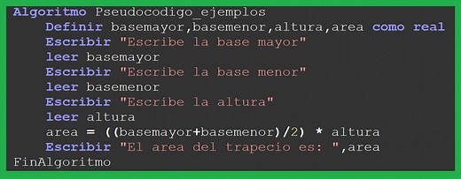 Algoritmo para calcular el area de un trapecio en pseint