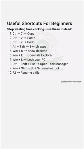 Boost your speed with these useful beginner shortcuts! ⚡💻#Shortcuts #BeginnerTips #KeyboardShortcuts