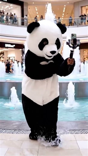 Panda Walks Into Mall Fountain While Filming TikTok | Funny Panda Fail | Nebula Shots