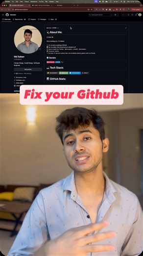 Saban on Instagram: "Follow and comment “Readme”  If your GitHub looks empty, unorganised, or chaotic… this reel will fix it."
