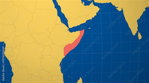 Somalia on Globe. Animated zoom into the country in Ocean Blue Golden Yellow color palette. Somalia logo animation. Map with meridians, parallels. Classic video.