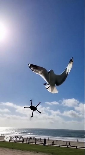 Seagull attacks drone at the beach – unbelievable footage! 🐦📸