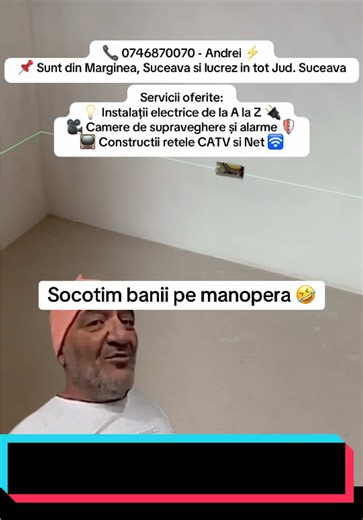 Toate la laser fain frumos! Macar nu-ti pare rau cand dai banii pe ceva facut cum trebuie! Si ce sa fie mai bine decat faptul ca platesti un pret corect ce justifica calitatea din serviciile primite! 📞 0746870070 - Andrei ⚡️ 📌 Sunt din Marginea, Suceava si lucrez in tot Jud. Suceava Servicii oferite: 💡 Instalații electrice de la A la Z 🔌 🎥 Camere de supraveghere și alarme 🛡️ 📺 Constructii retele CATV si Net 🛜 #electrician #Suceava #Radauti #Marginea #instalatiielectrice