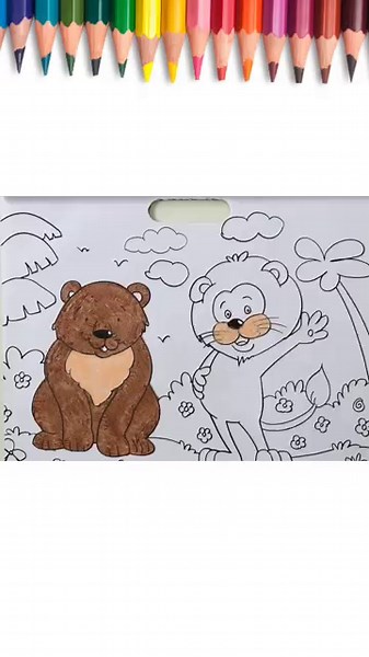 🐻🦁 Coloring Cute Bear & Lion Pages! So Satisfying 🎨✨ #Shorts #drawing #satisfying