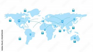 VPN secured network servers across the world animation