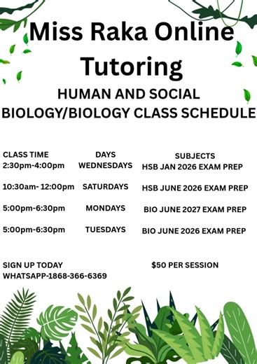 🔬 Biology & Human and Social Biology Lessons Experienced tutor offering small group and one-on-one sessions. Focus on understanding, exam prep, and improving performance. ✅ 4 years teaching experience ✅ Updated syllabus Contact now to book your spot — limited spaces available! | Miss Raka Online Tutoring