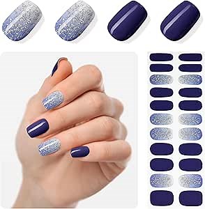 Gloss Nail Strips|Uv Free|22 Pcs,Gel Nail Stickers|Long Lasting Two Weeks and Easy to Apply&Remove|Dazzle Blue