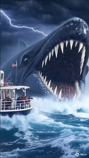 "Giant Black & White Whale Emerges in Ocean Storm 🌊🐋⚡ Ship in Danger with Terrifying Teeth"