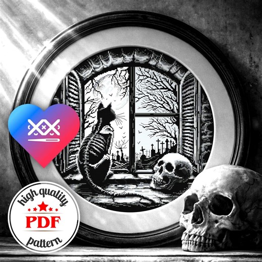 Black Cat Cross Stitch Pattern PDF, Gothic Halloween Decor - Etsy