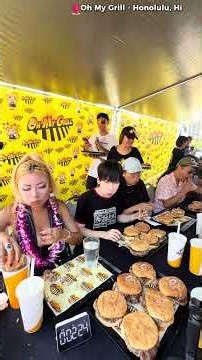 $1500 Prize Burger Eating Contest at Oh My Grill in Honolulu, HI #rainaiscrazy
