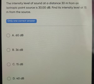 The intensity level of sound at a distance 30 m from an isotrop... | Filo