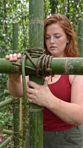 She Built a Hidden Bamboo Survival House in the Jungle