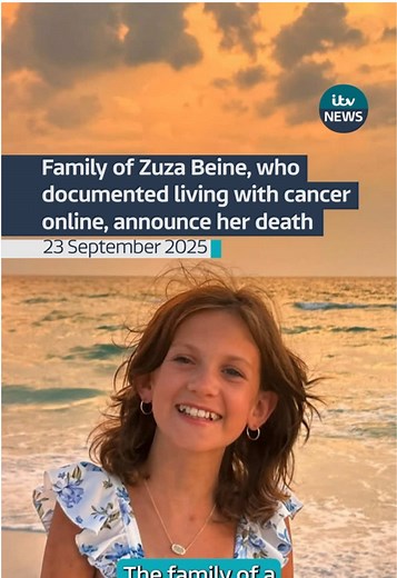 The family of Zuza Beine has announced that she has died aged 14. She had been documenting her life with cancer on TikTok, Instagram and YouTube. #itvnews