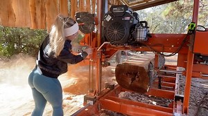 Triple L Rustic Designs on Instagram: "Zoe cut our first ever Cherry log on the sawmill yesterday. Head over to YouTube for the full video!! She made some 2.5” thick slabs that turned out really nice! @woodmizer @zoe_anne_ @larsonfamilyfarm"
