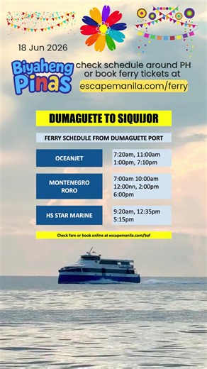 Updated Dumaguete to Siquijor / Siquijor to Dumaguete ferry schedule via Oceanjet, Montenegro Shipping Lines, and HS Star Marine.