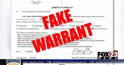 Tulsa County Sheriff warns against fake arrest warrant scam