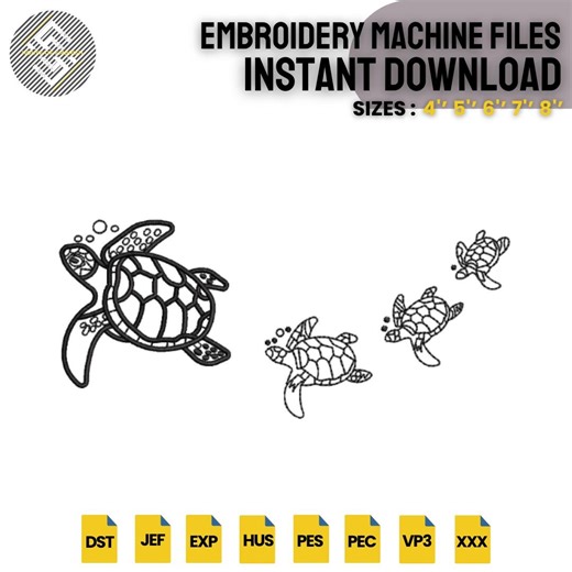 Sea Turtle Embroidery Design | Ocean Turtle Line Art Machine Embroidery File | Marine Life Embroidery | Instant Download - Etsy