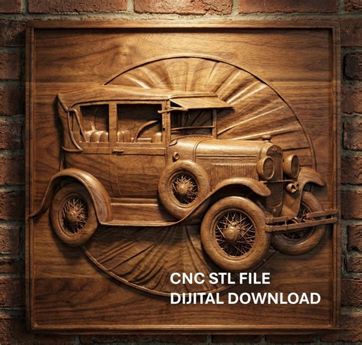 Classic Vintage Car 3D Model STL, Antique Automobile Wall Decor, CNC Files for Wood Carving, Retro Bas Relief, Square Panel, Vcarve Aspire - Etsy Canada