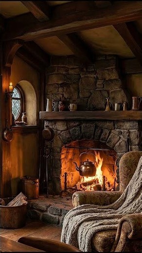 Cozy Hobbit-inspired Home Ambience (2 Hours) Rainy Window, Crackling Fireplace | Sleep, Study, Relax