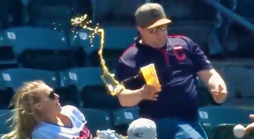 Slow-Mo Footage Shows Guardians Fan's Wife Taking Nasty Beer Shower After He Brutally Drops Souvenir Foul Ball [VIDEO]