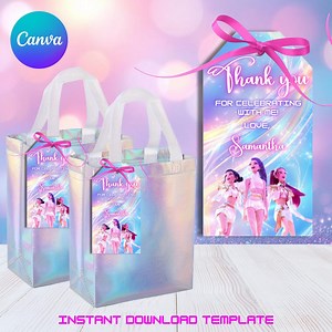 Thank You Tags K-pop Demon Hunters. Editable Printable Birthday Tags (canva Template) - Etsy