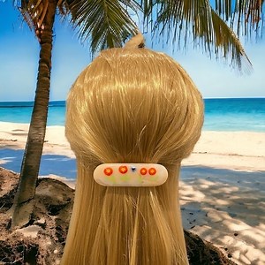 Artisan handcrafted fused multishade thick  peach/pink glass  3” french barrette