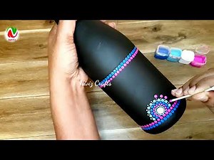 Easy Dot Mandala Bottle Painting using ONLY Qtip Toothpick & Pencil | DIY Bottle Art | Niviz Ep 172