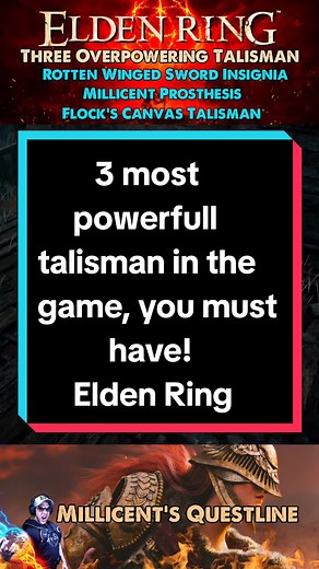 How to get three overpowering talismans in Elden Ring. This walkthrough will guide you step by step through completing Millicent Questline, one of the most important in the game. This Rotten Winged Sword Insignia enhances attack power with each successive strike, making it ideal for characters who rely on chaining multiple weapon attacks. In simpler terms, the damage amplifies enormously as you unleash consecutive strikes. Granting you six, eight, and up to thirteen percent in damage. It's super