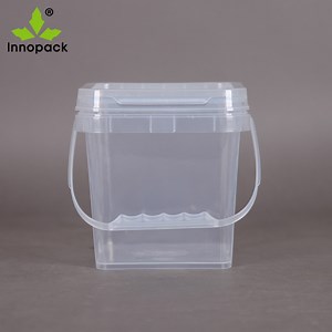 [Hot Item] 2L Square Plastic Bucket, Clear Bucket with Handle and Lid for Candy