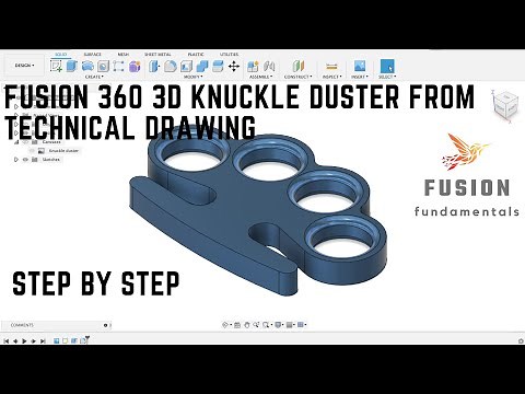 Design 3D knuckle duster form technical drawing in Fusion 360