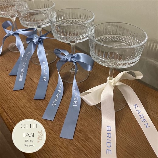 Personalised Bridesmaid FRENCH Blue Ribbon for Champagne Flute Glass - Satin Personalised Ribbon - Etsy