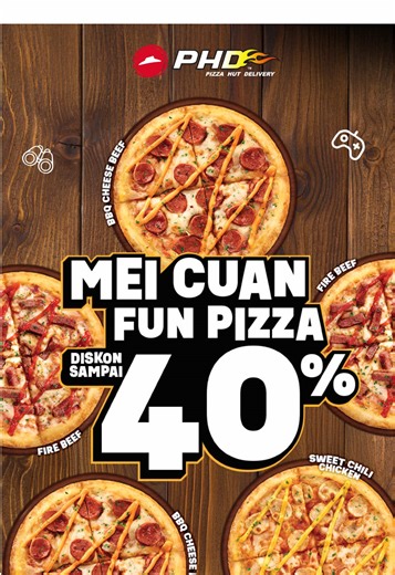 STOP SCROLLING!! Pizza Rp 13 ribu-an menunggu nih! Jajan 5 Fun Pizza cuma Rp13rb-an/pizza! Bisa pilih topping favoritmu: BBQ Cheese Beef, Fire Beef, Sweet Chili Chicken. Super cuan buat makan ramean! Langsung order di www.pizzahut.co.id atau Aplikasi Pizza Hut Indonesia, ya! *Berlaku untuk semua topping Fun Pizza. *Berlaku Takeaway (offline & online), Delivery (offline & online), dan Call Center. #PHDIndonesia #PHDinAja #PizzaHutDelivery #SenengnyadiPHDin #PromoPHD