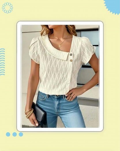 Asymmetrical Textured Short Sleeve Blouse