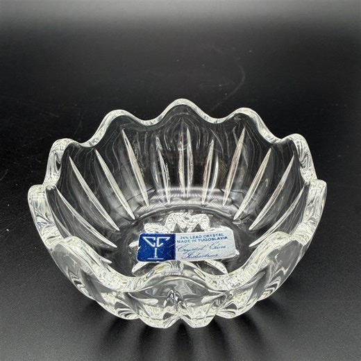 Vintage 24% Lead Crystal Bowl From Yugoslavia – Scalloped Edge Handmade Crystal Dish - Etsy