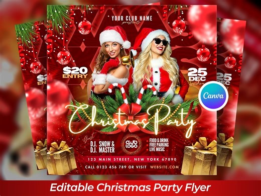Editable Christmas Flyer, Merry Christmas Party Flyer Canva, Holiday Night Club Flyer, Winter Celebration Event Post, Festive DJ Party Flyer - Etsy Canada