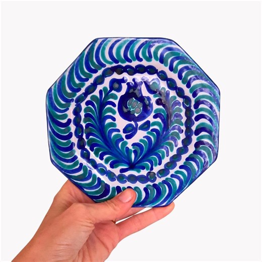 Small Spanish Fajalauza Pottery Hand Painted Octogonal Wall Plate Made in Granada Spain - Etsy