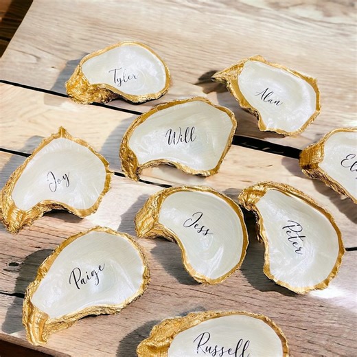 Oyster Shell Place Cards,wedding Place Cards, Gold Rim Oyster Place Settings, Oyster Place Cards, Wedding Favors, Wedding Decor - Etsy