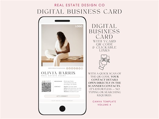Real Estate Digital Business Card Canva Template With QR Code & Clickable Links - Etsy